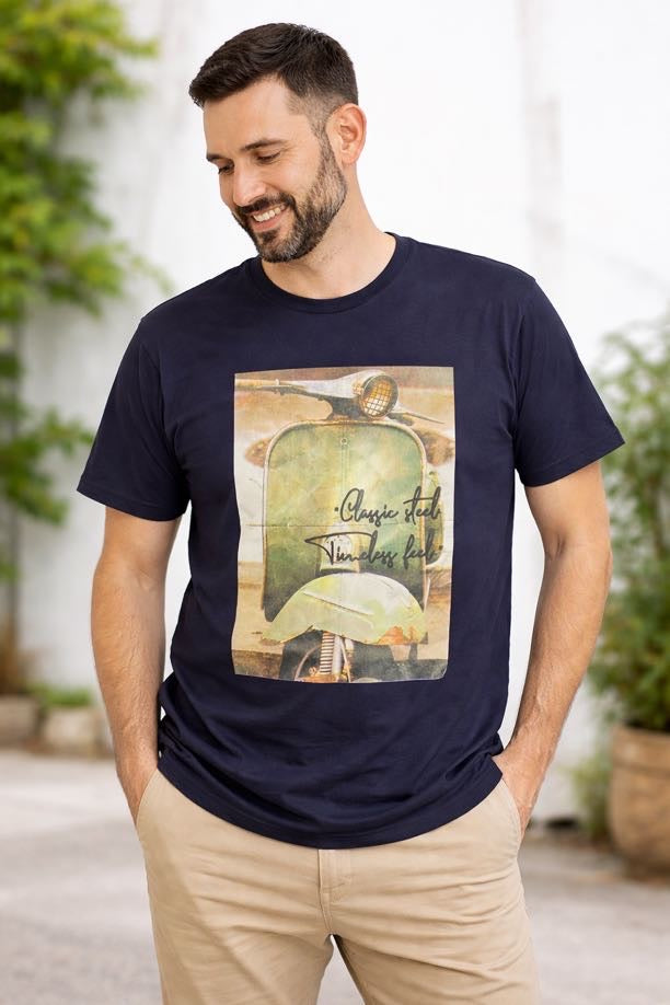 DROPIN T-shirt blu con stampa vespa DROPIN