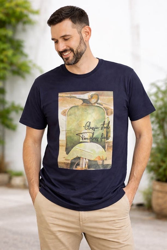 DROPIN T-shirt blu con stampa vespa DROPIN