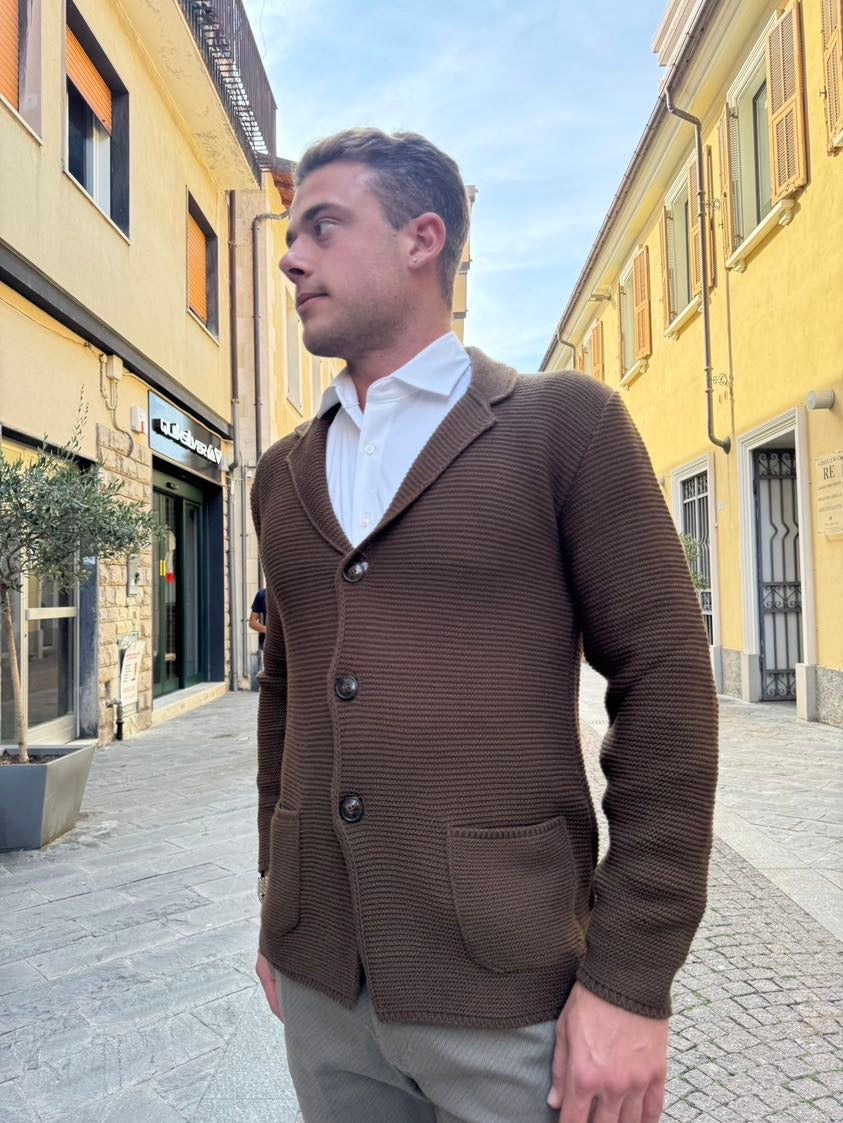 OVER-D Giacca cardigan con tre bottoni tabacco OVER-D