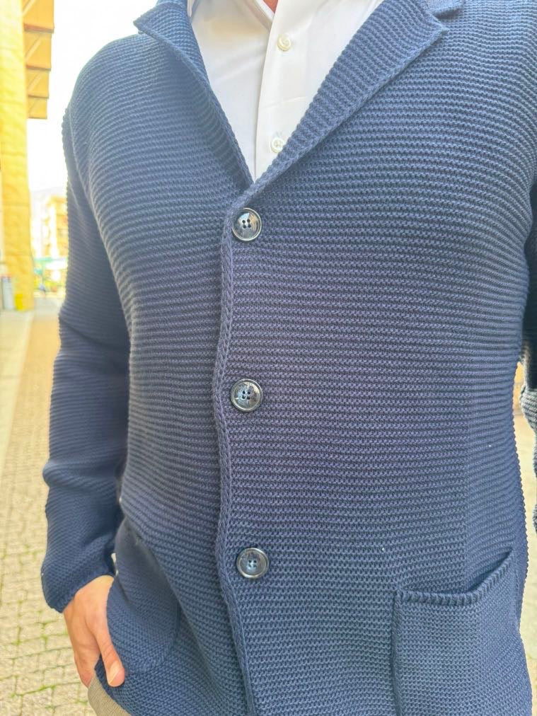 OVER-D Giacca cardigan con tre bottoni blu OVER-D