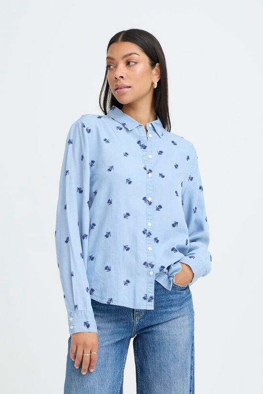 B.YOUNG Camicia Azzurra con Micro Stampa Floreale B.YOUNG
