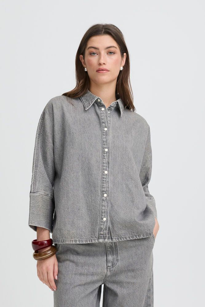 B.YOUNG Camicia Oversize in Denim Grigio B.YOUNG