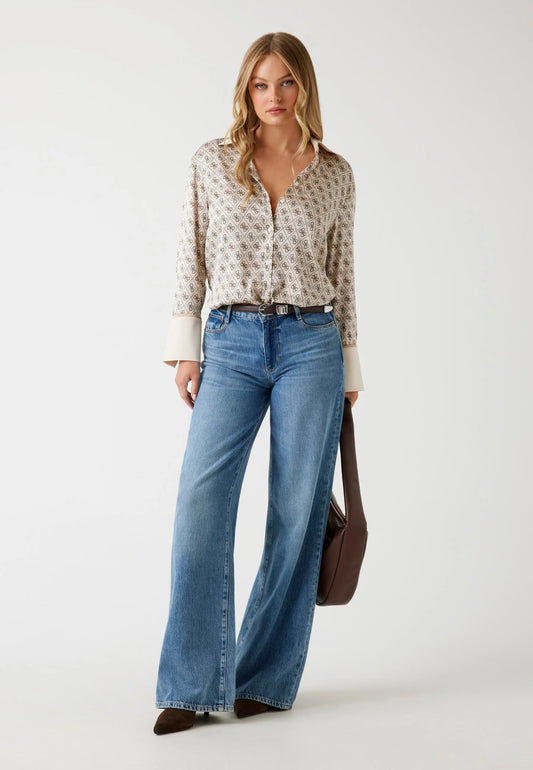 GUESS Camicia beige con logo all-over GUESS