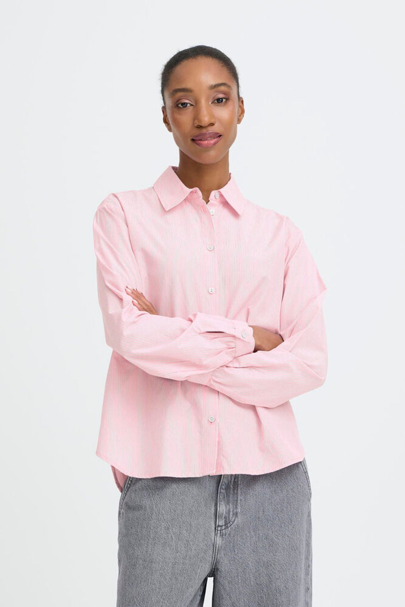 B.YOUNG Camicia rosa a righe sottili B.YOUNG