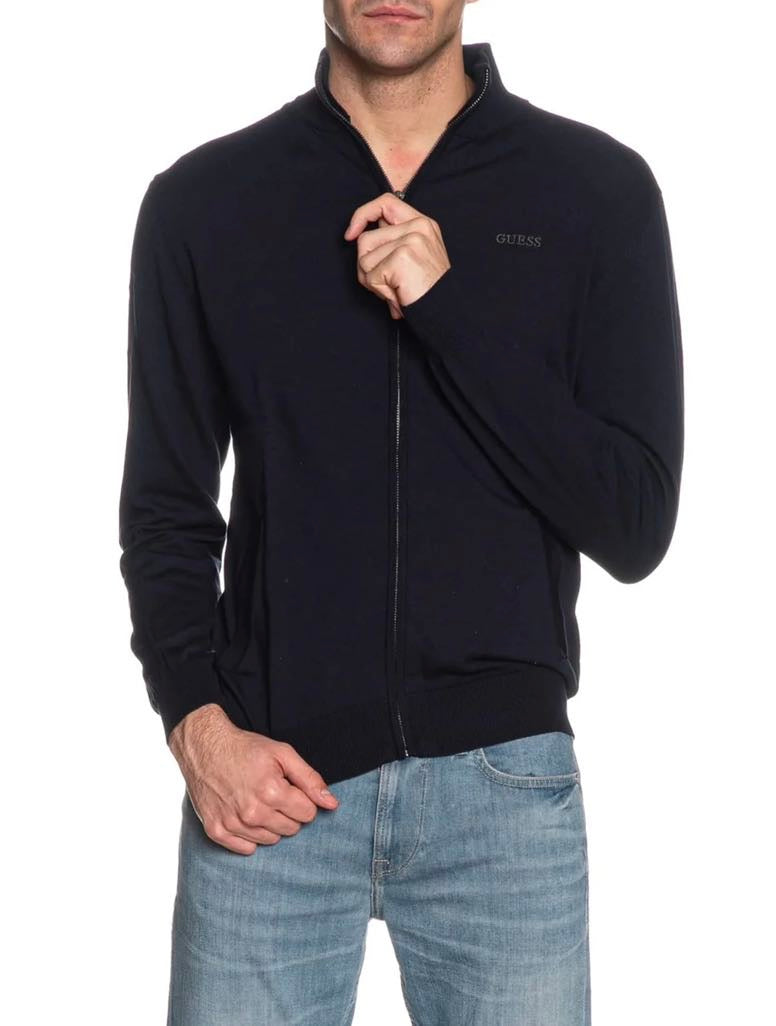 GUESS Cardigan blu con zip e collo alto GUESS