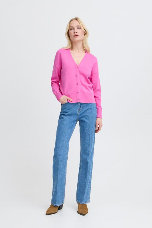 B.YOUNG Cardigan rosa e bottoni frontali