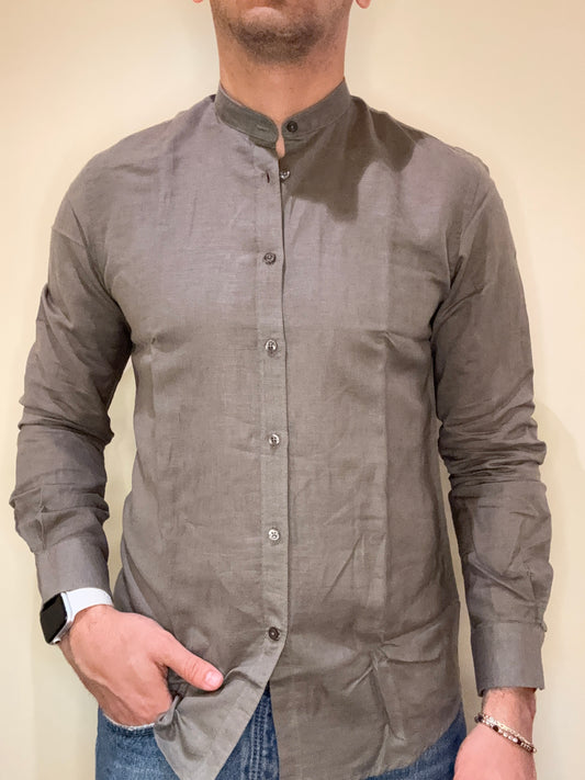 CAMICIA OVER-D LINO COREANA VERDE MILITARE C25