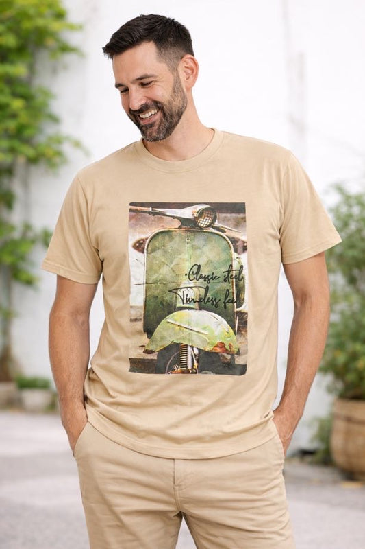 DROPIN T-shirt beige con stampa vespa DROPIN