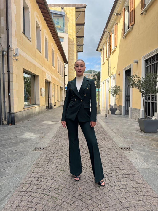 MARYLEY Tailleur giacca doppio petto + pantalone palazzo verde Gucci MARYLEY