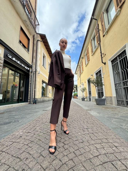 MARYLEY Tailleur giacca slim fit + pantalone coffee MARYLEY