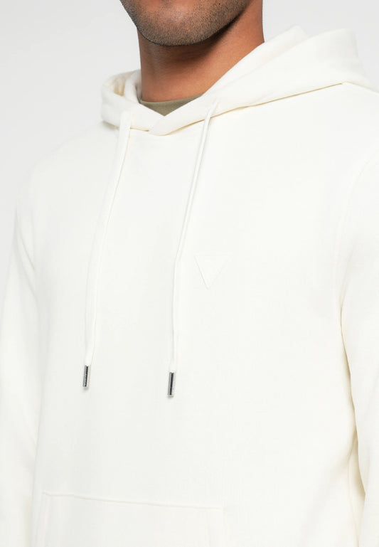 GUESS Felpa cappuccio panna con logo piccolo
