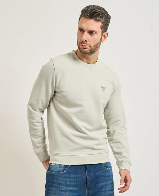 GUESS Felpa girocollo grigio perla con logo piccolo GUESS