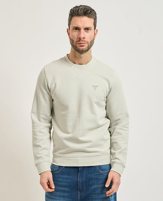 GUESS Felpa girocollo grigio perla con logo piccolo GUESS