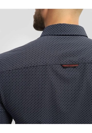 GUESS Camicia blu micro fantasia stretch GUESS