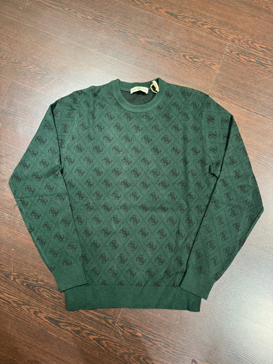 GUESS Maglione girocollo verde con logo 4g