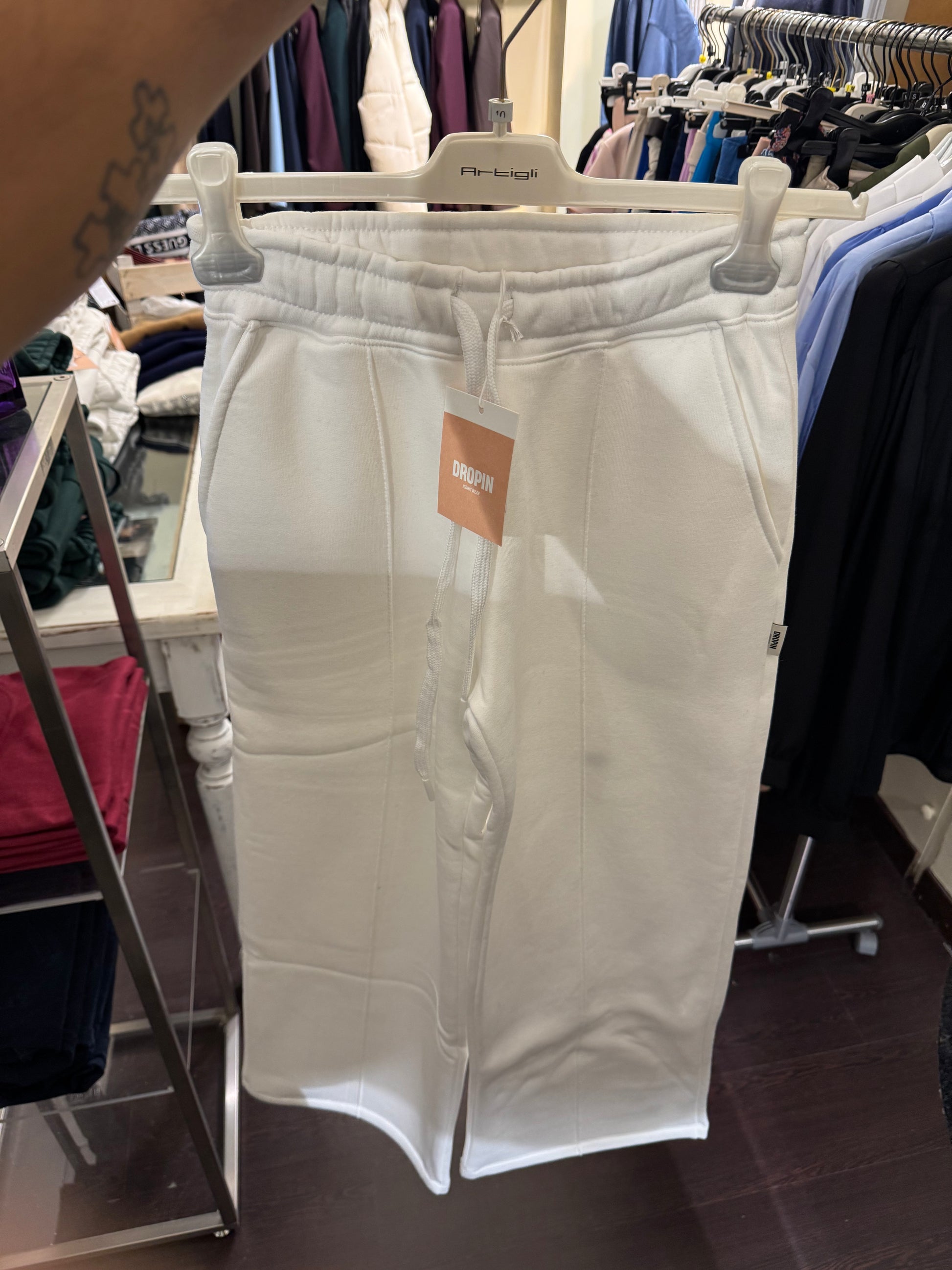 DROPIN Pantalone sportivo palazzo bianco DROPIN