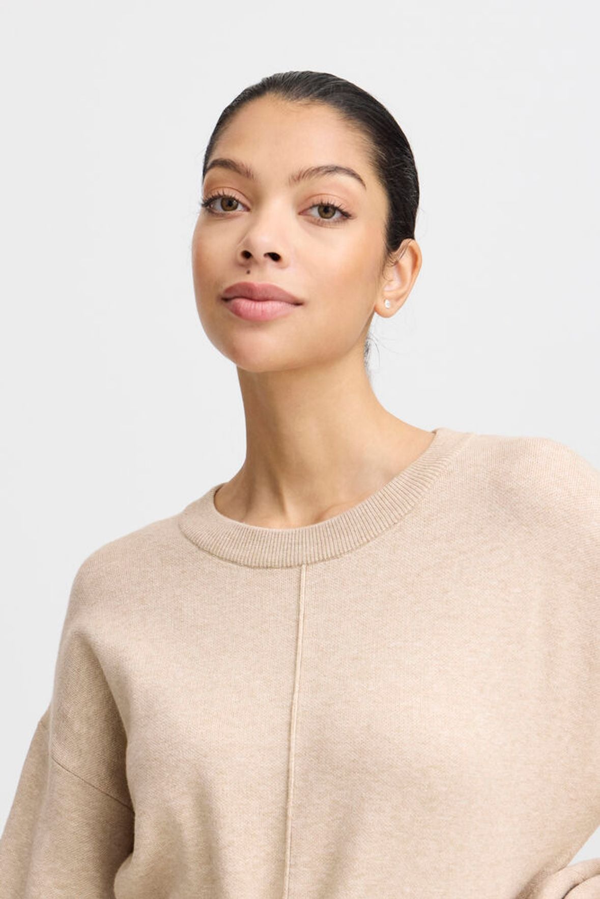B.YOUNG Abito in maglia girocollo beige B.YOUNG