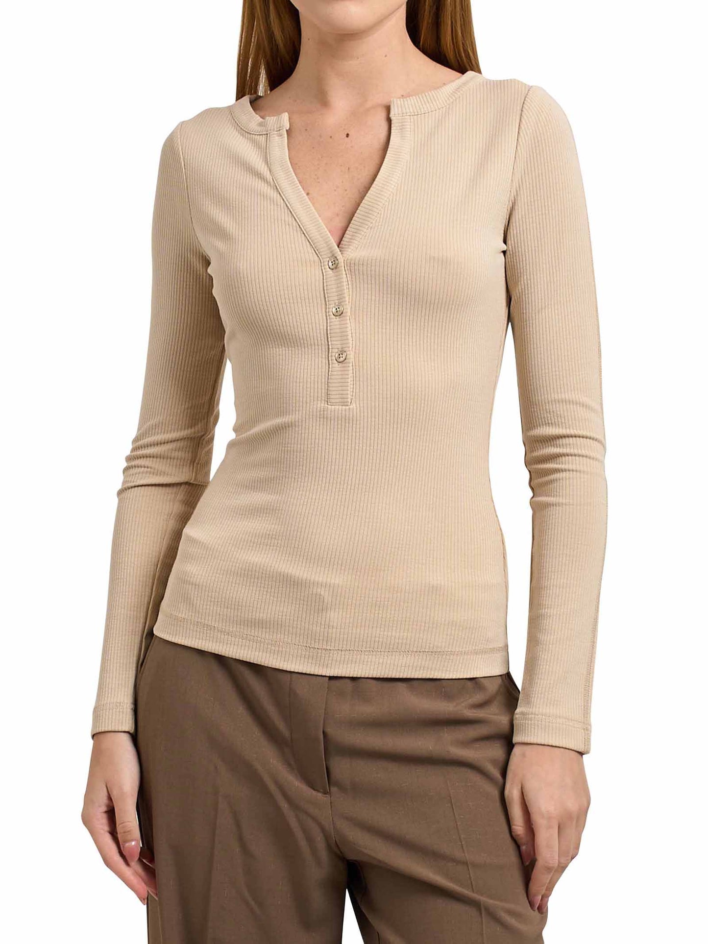 GUESS Maglia sabbia a costine con bottoni GUESS