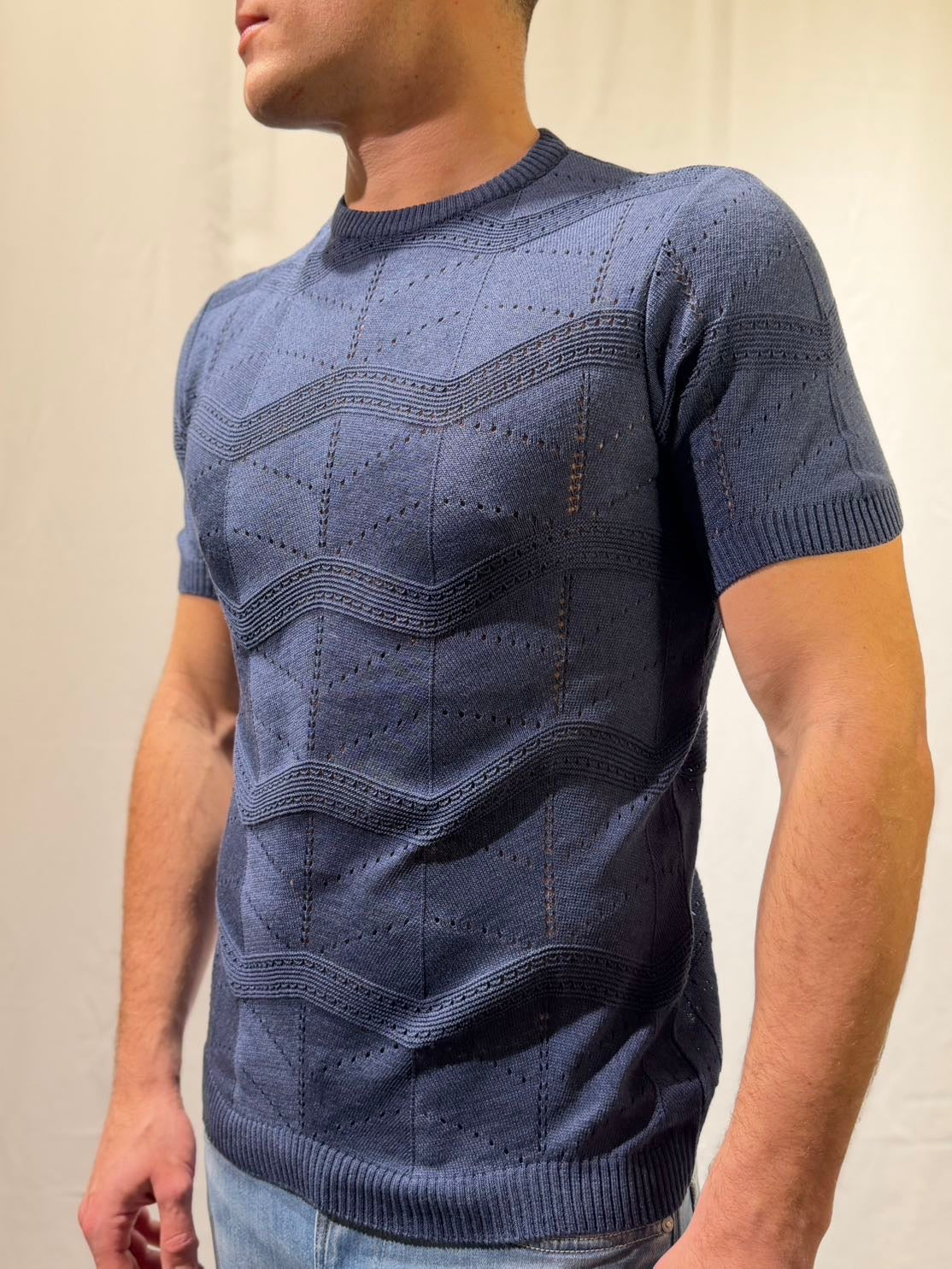 OVER-D Maglia paricollo blu strutturata OVER-D