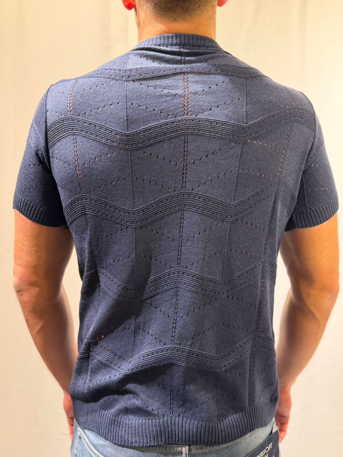 OVER-D Maglia paricollo blu strutturata OVER-D