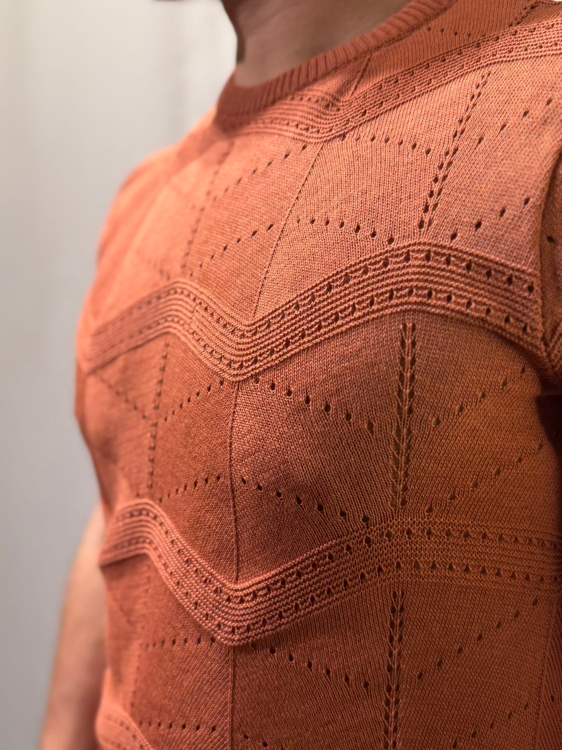 OVER-D Maglia paricollo cuoio strutturata