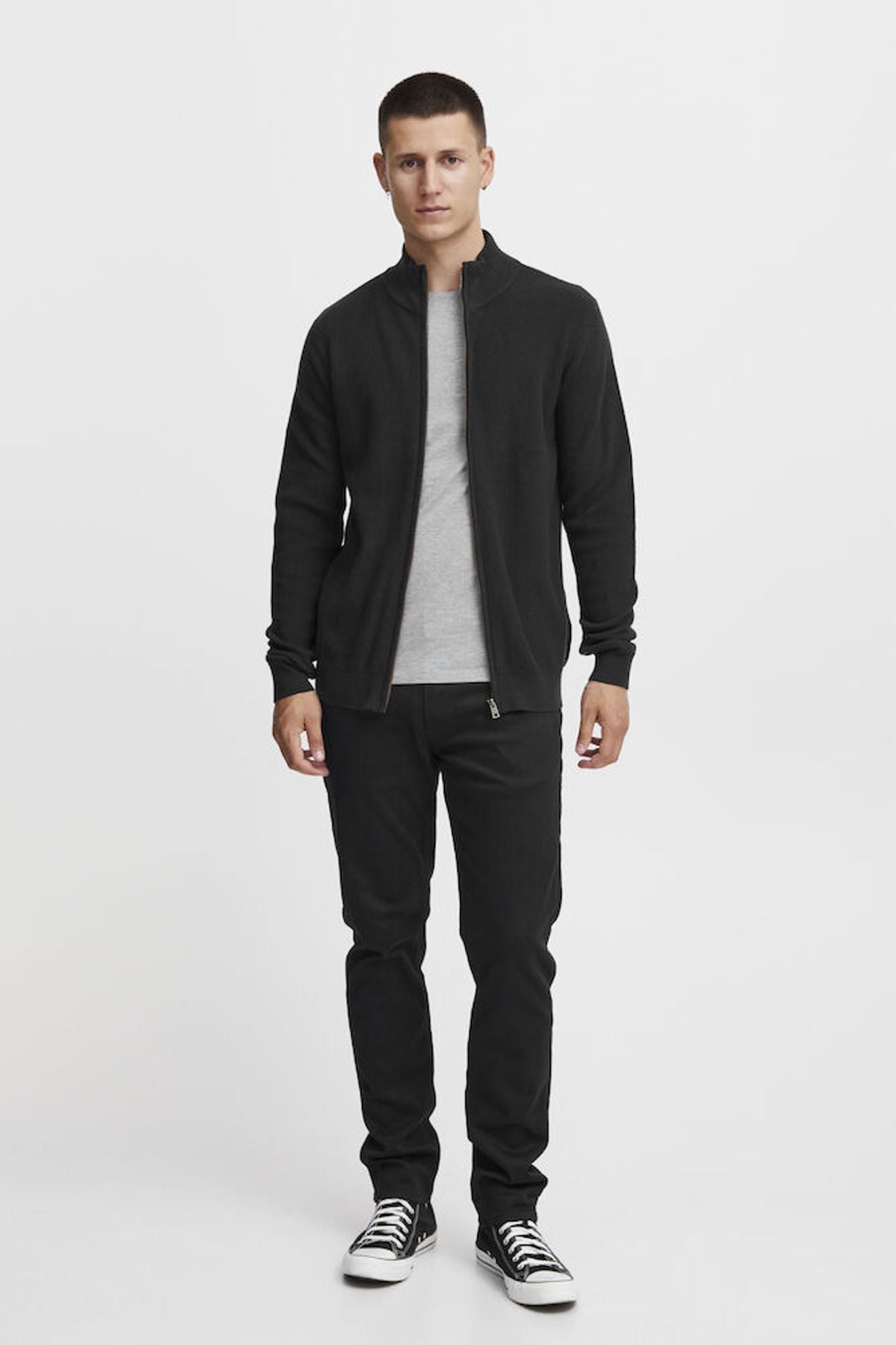 BLEND Maglia full-zip nera a collo alto BLEND