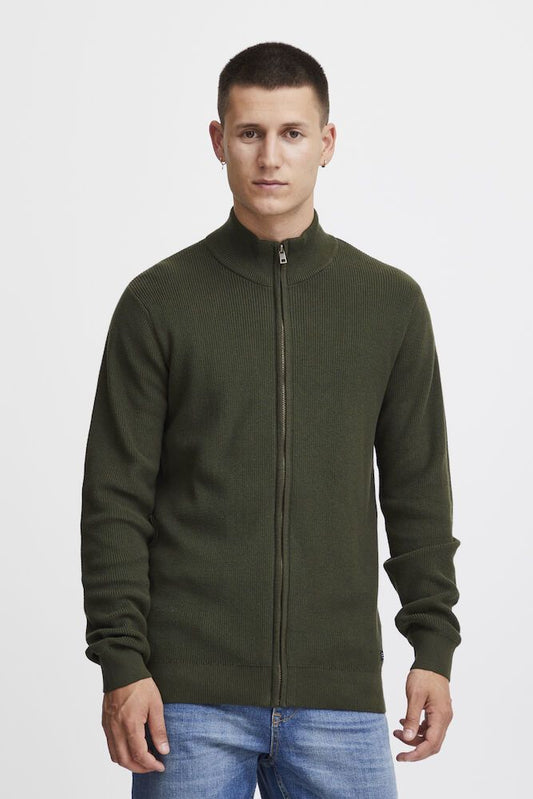 BLEND Maglia full-zip verde a collo alto BLEND
