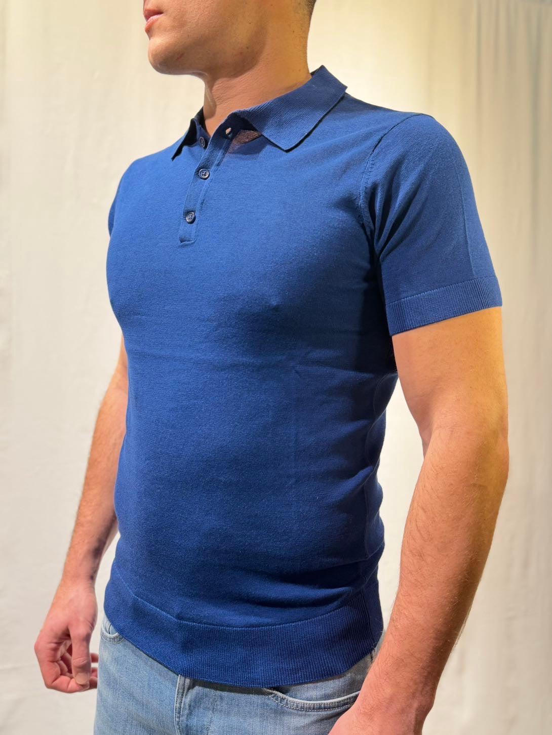 OVER-D Polo basica in filo blu OVER-D