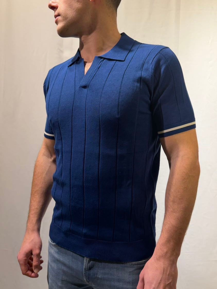 OVER-D Polo derby in filo blu
