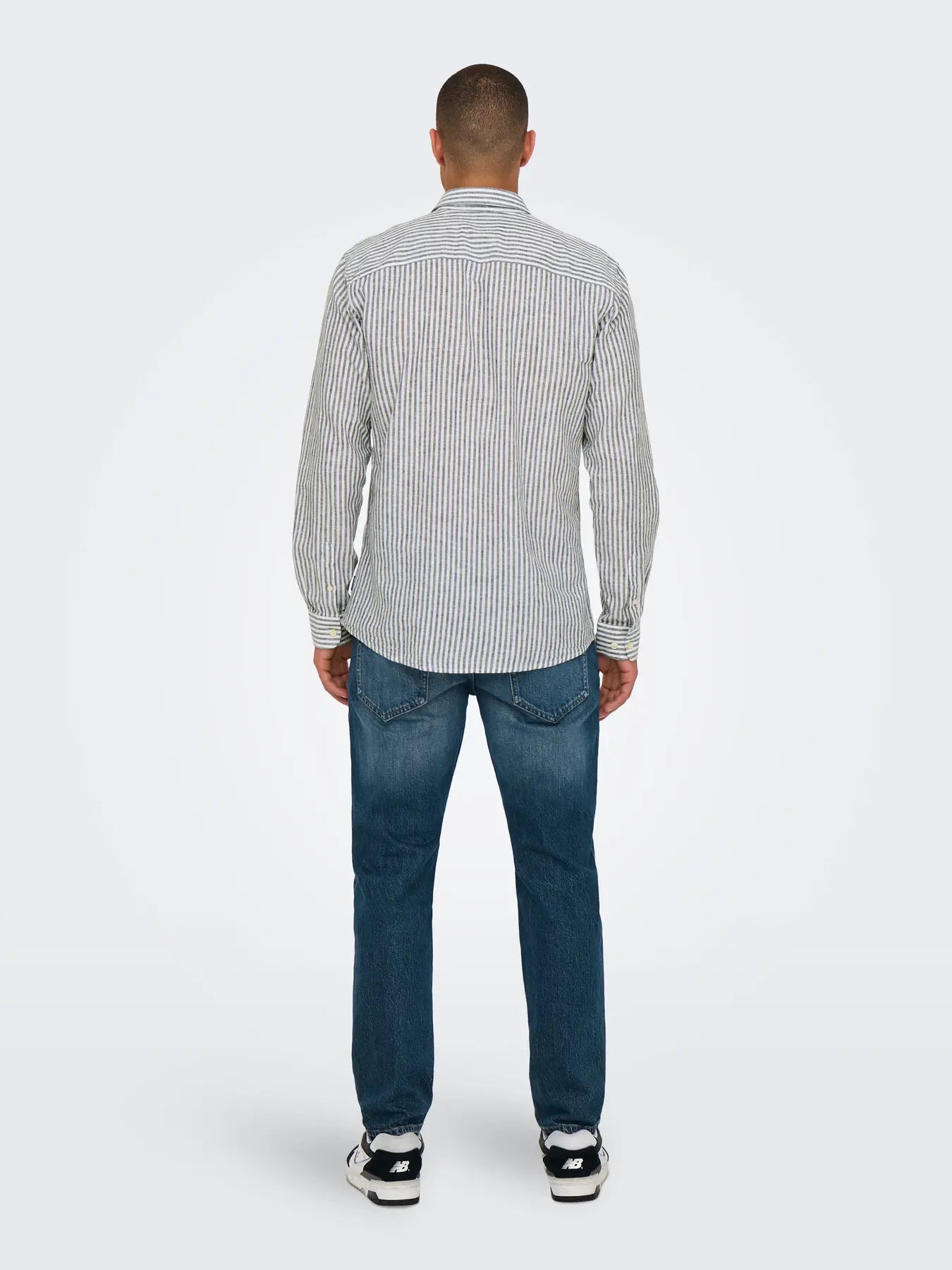 CAMICIA ONLY&SONS MISTO LINO A RIGHE BLU 22026601