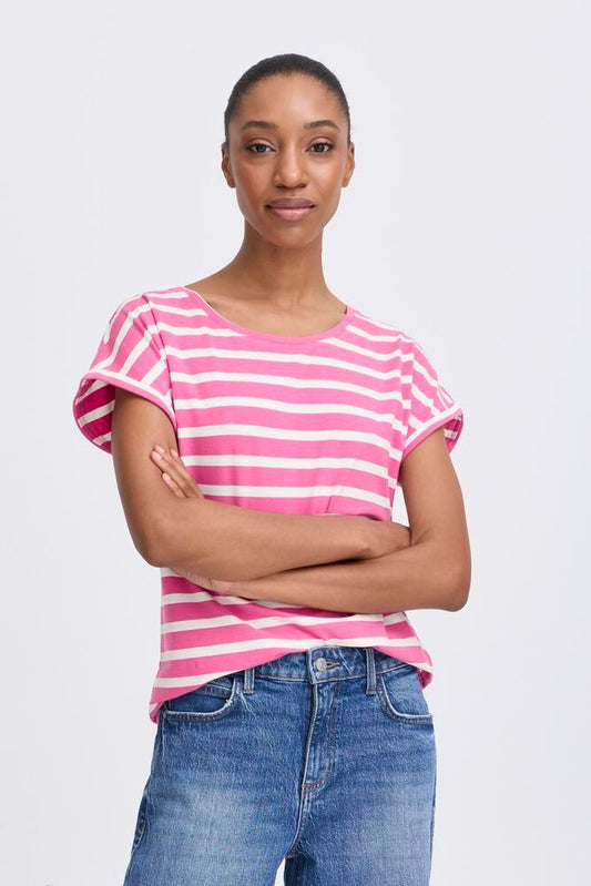 B.YOUNG T-shirt a righe rosa e bianca B.YOUNG