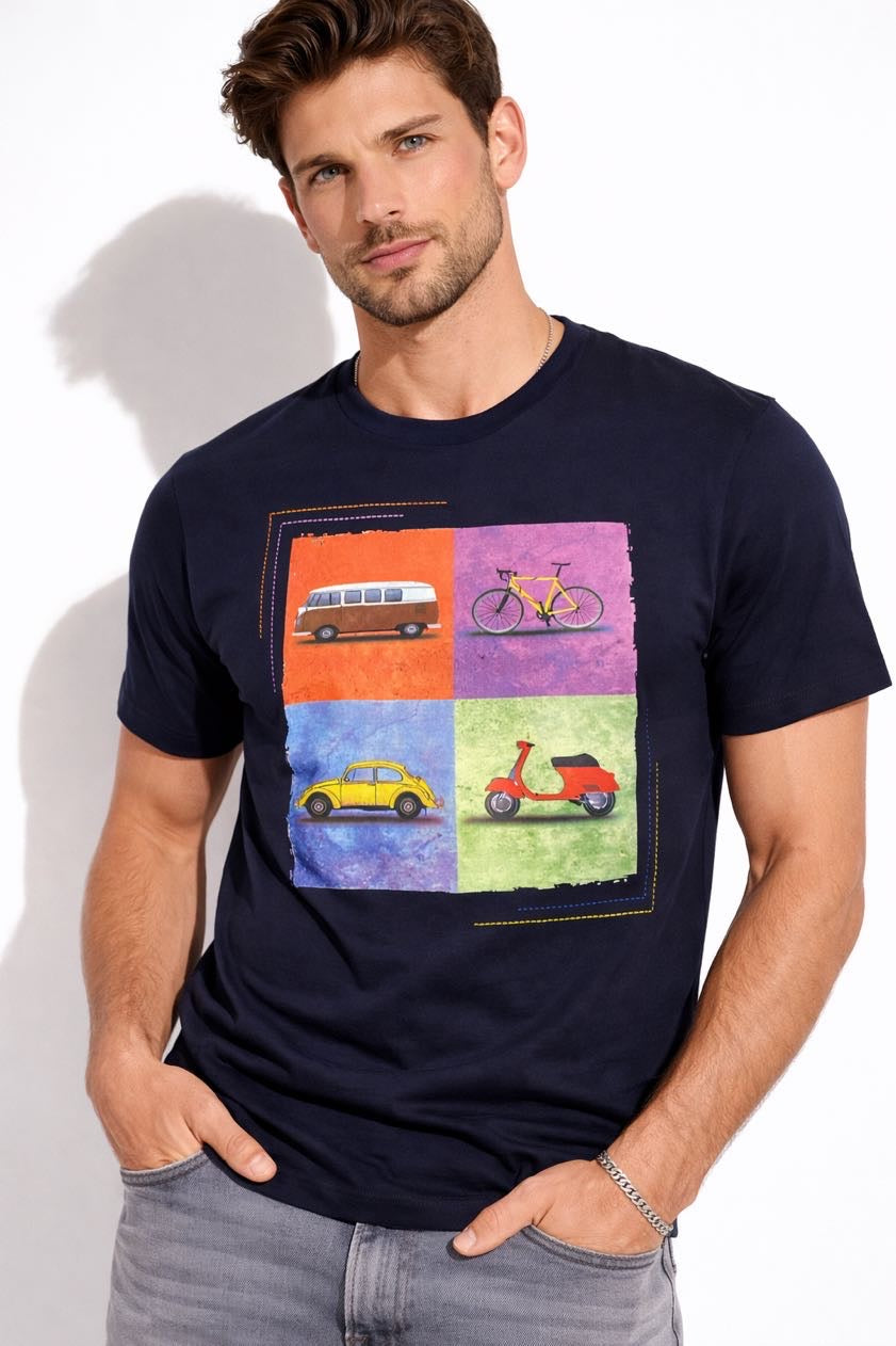 OVER-D T-shirt blu con stampa centrale