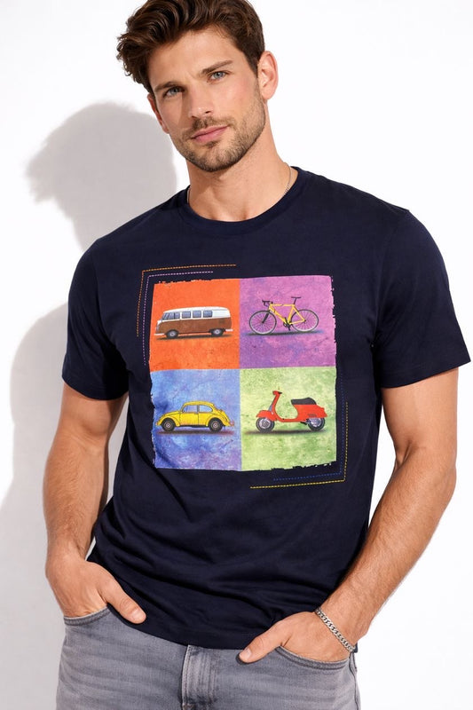 OVER-D T-shirt blu con stampa centrale