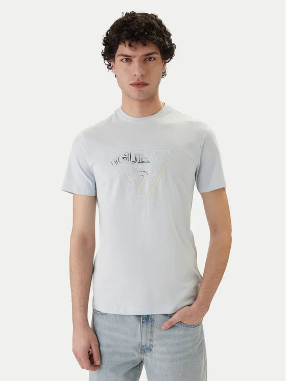 GUESS T-shirt bianca con logo triangolo stampato GUESS