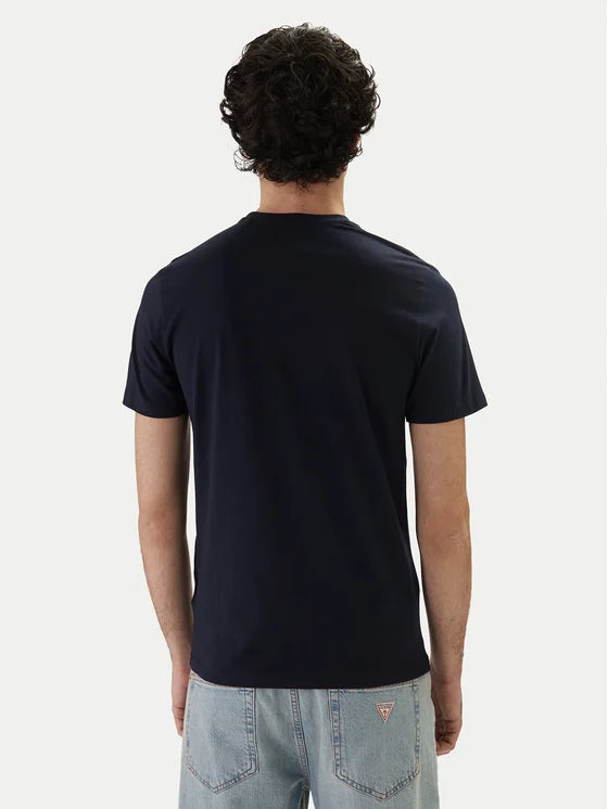 GUESS T-shirt blu con logo triangolo stampato GUESS