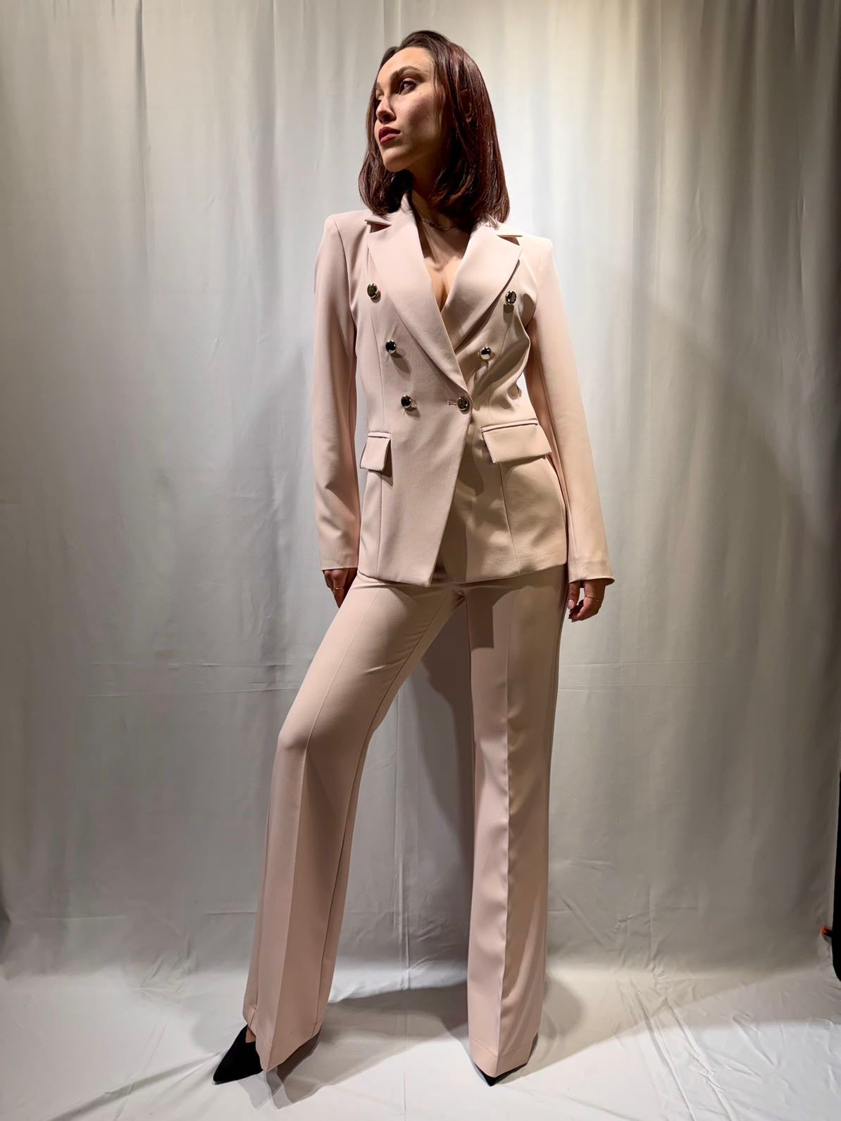MARYLEY Tailleur giacca doppio petto + pantalone palazzo Rosa MARYLEY