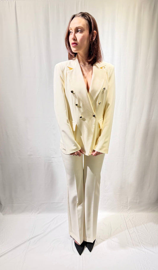 MARYLEY Tailleur giacca doppio petto + pantalone palazzo Panna MARYLEY