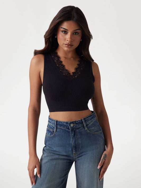 TOP GUESS NERO CON PIZZO W5GZ09