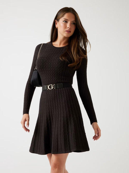 GUESS Abito in maglia a trecce marrone scuro GUESS