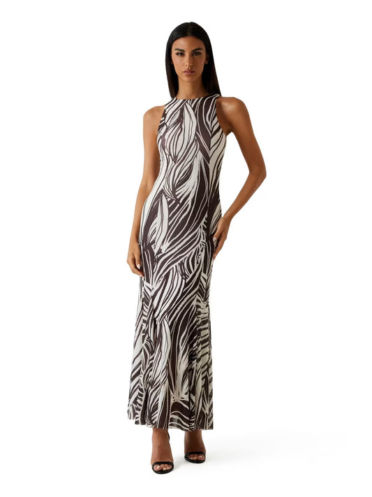GUESS  Abito smanicato con stampa marrone e panna GUESS