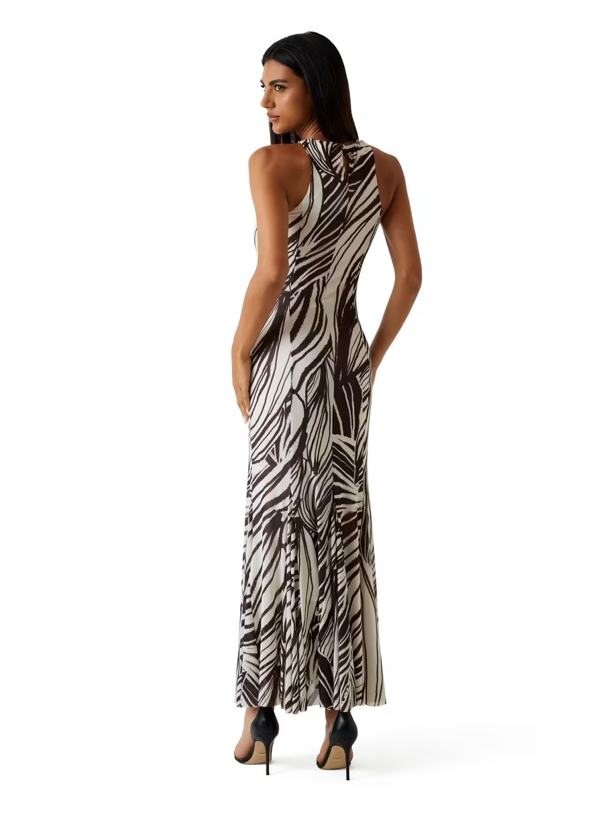 GUESS  Abito smanicato con stampa marrone e panna GUESS