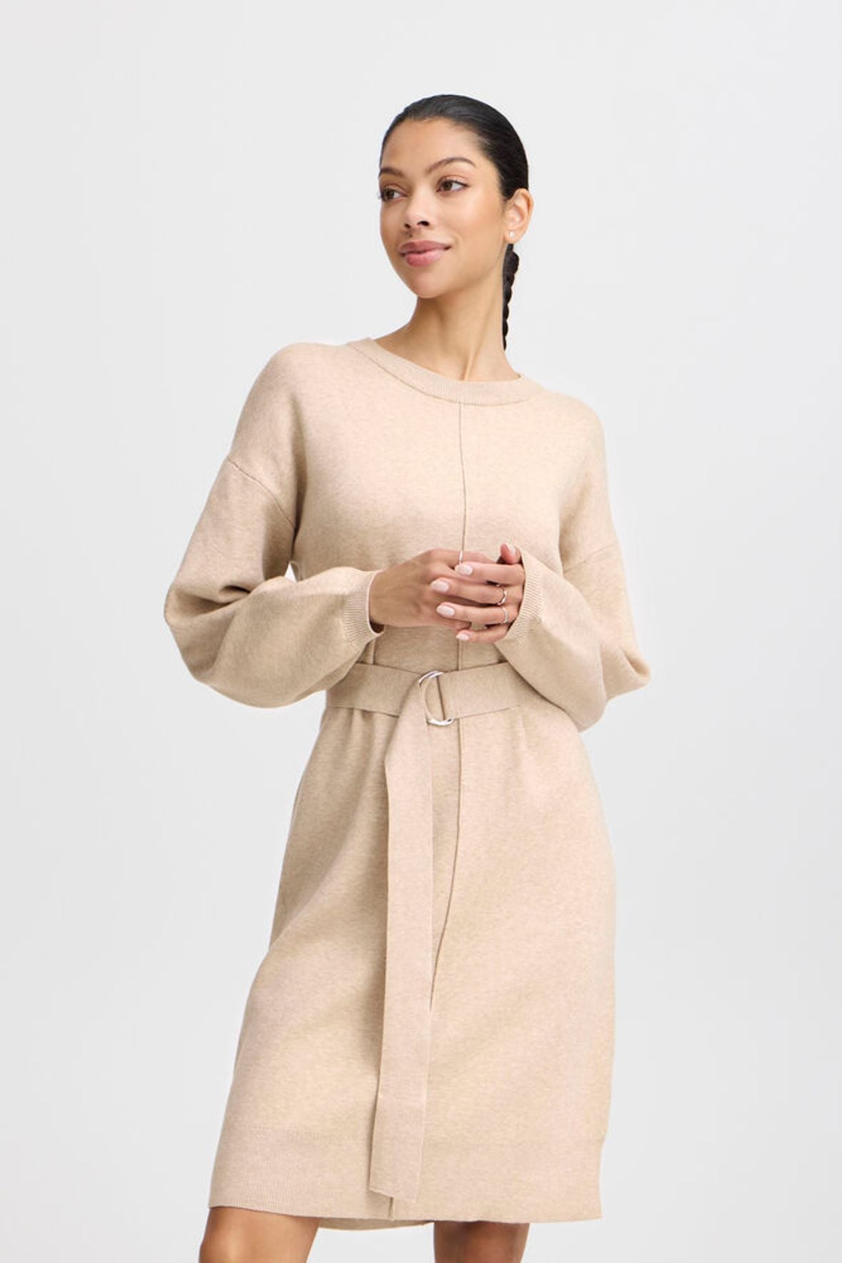 B.YOUNG Abito in maglia girocollo beige B.YOUNG
