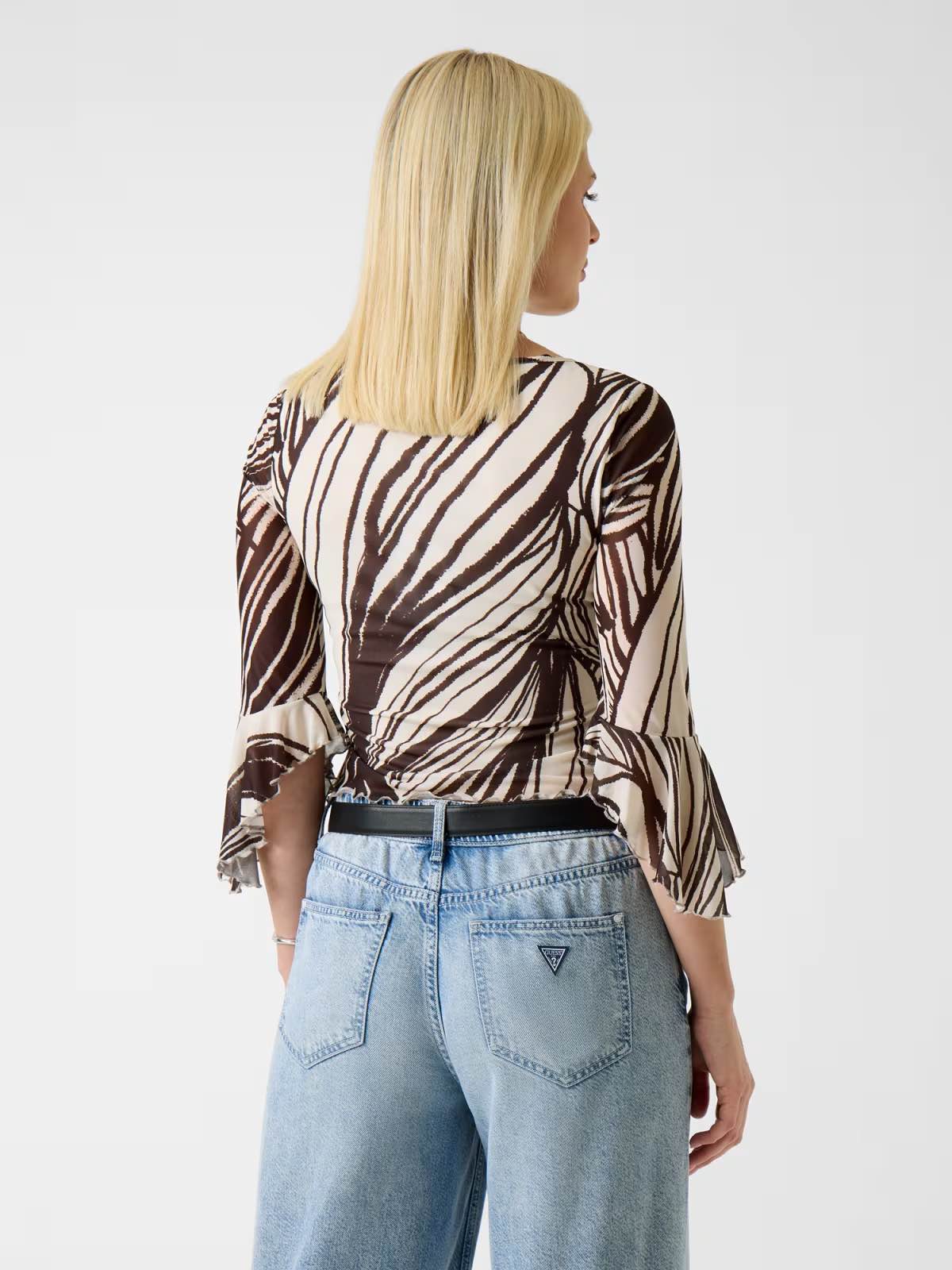 GUESS Blusa con stampa marrone e panna GUESS