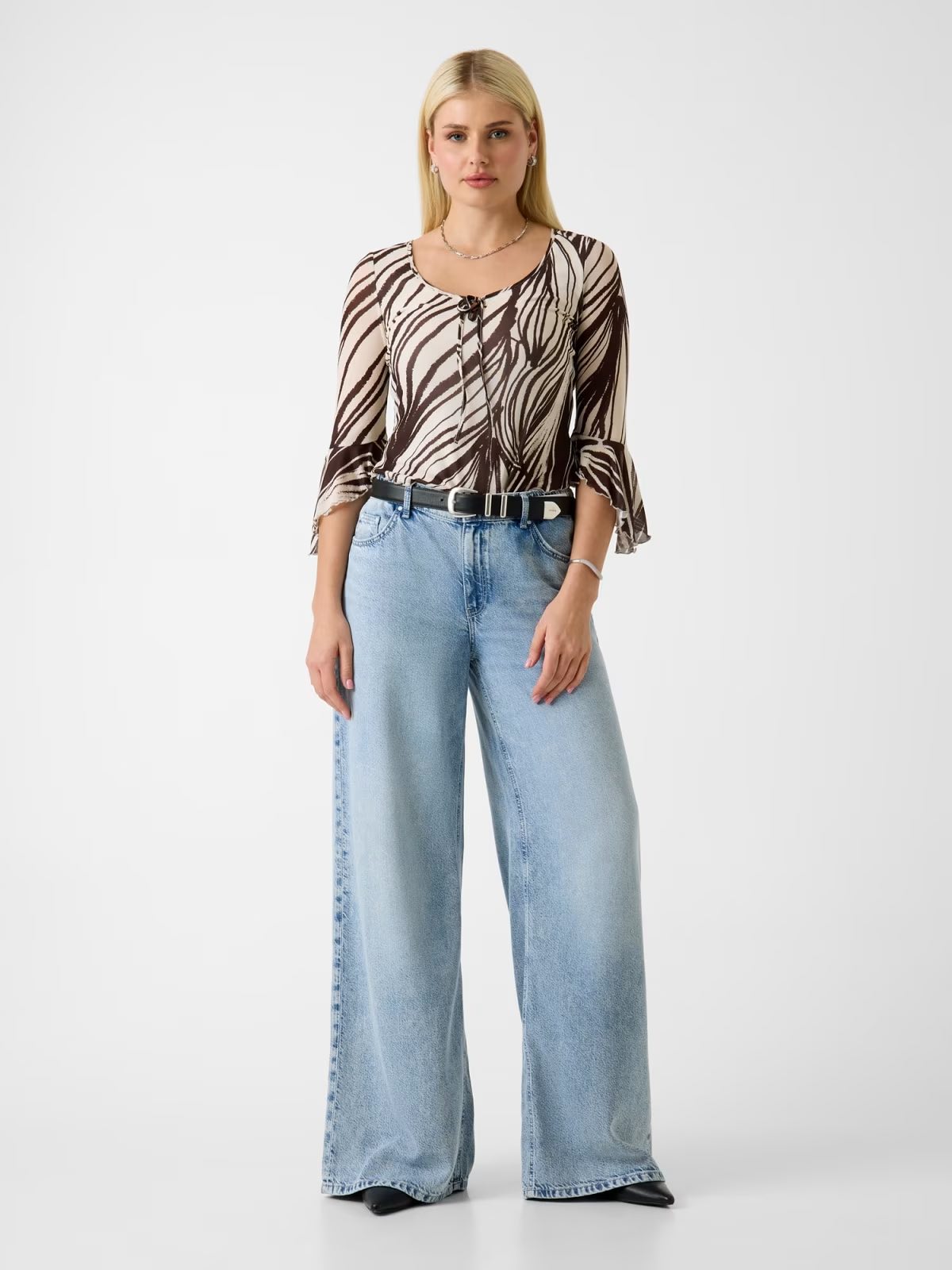 GUESS Blusa con stampa marrone e panna GUESS