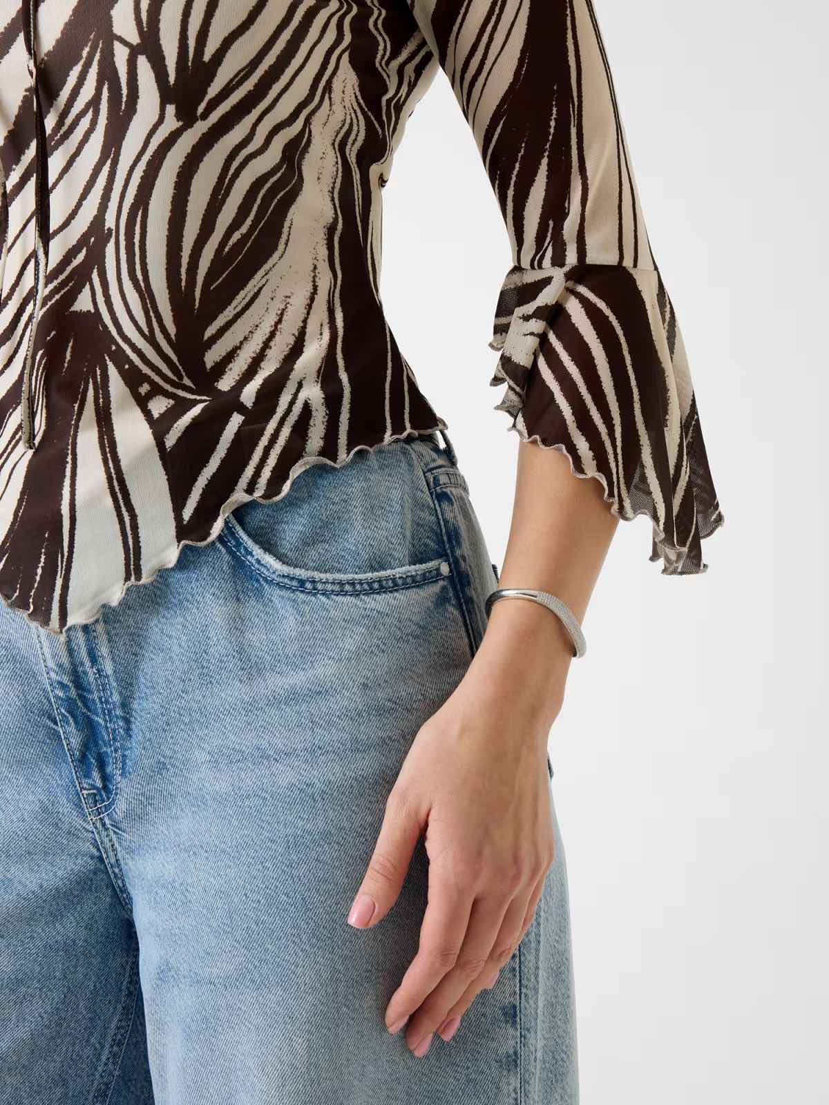GUESS Blusa con stampa marrone e panna GUESS