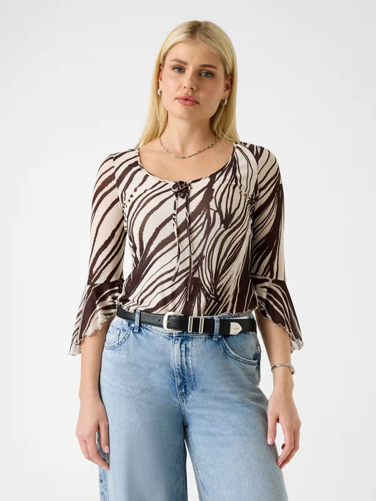 GUESS Blusa con stampa marrone e panna GUESS