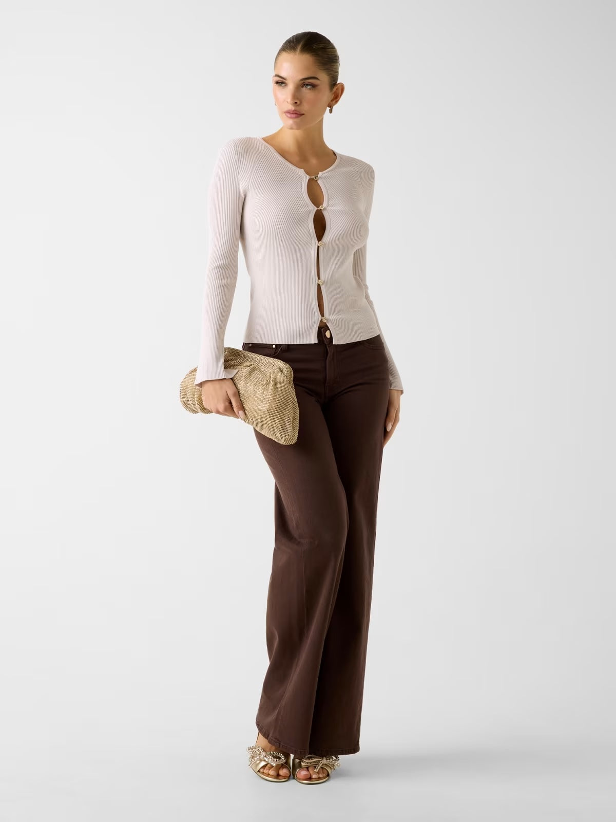 GUESS Cardigan con bottoni gioiello bianco