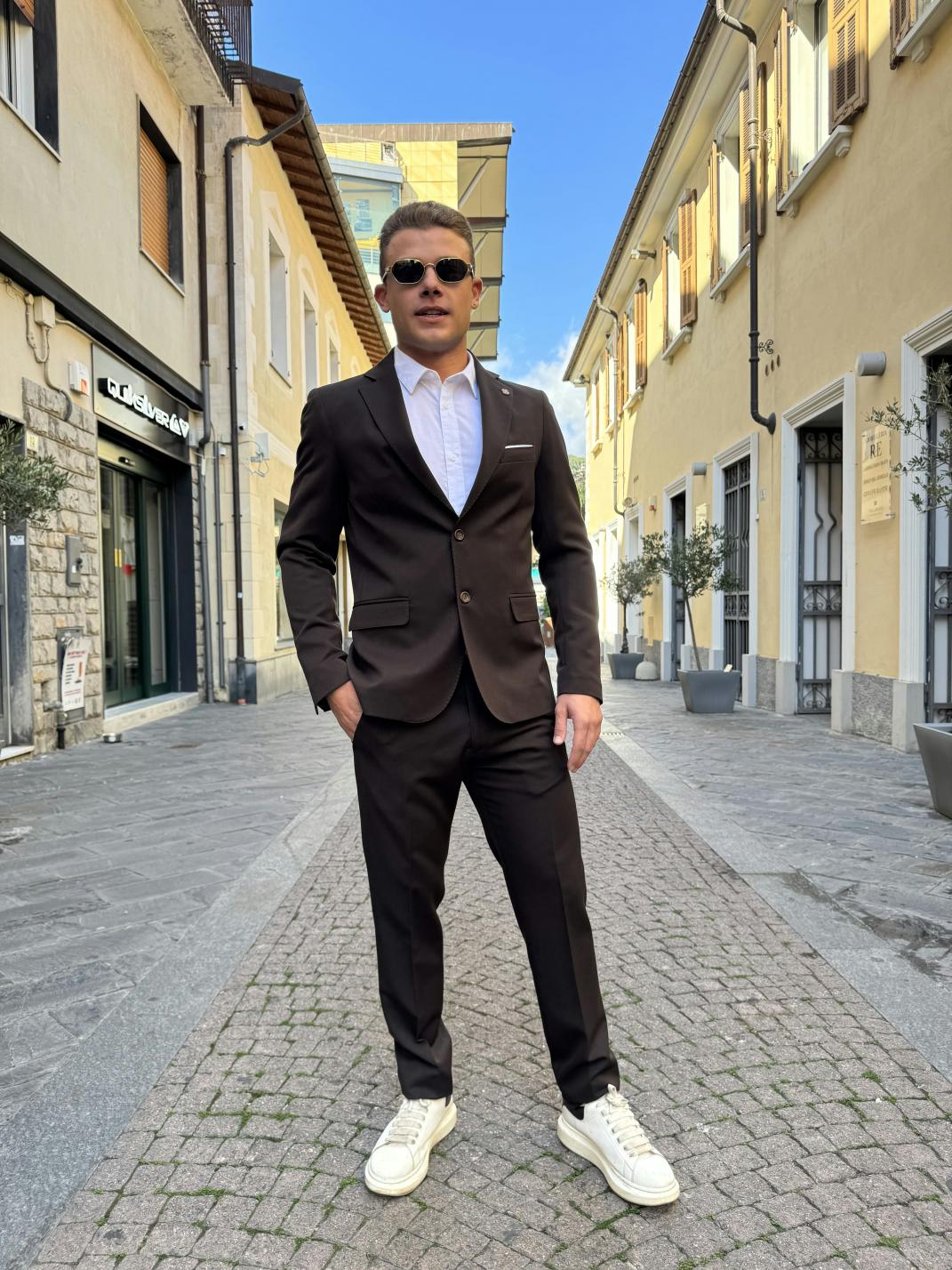 OVER-D Abito con giacca due bottoni + pantalone taglio sartoriale Moro OVER-D