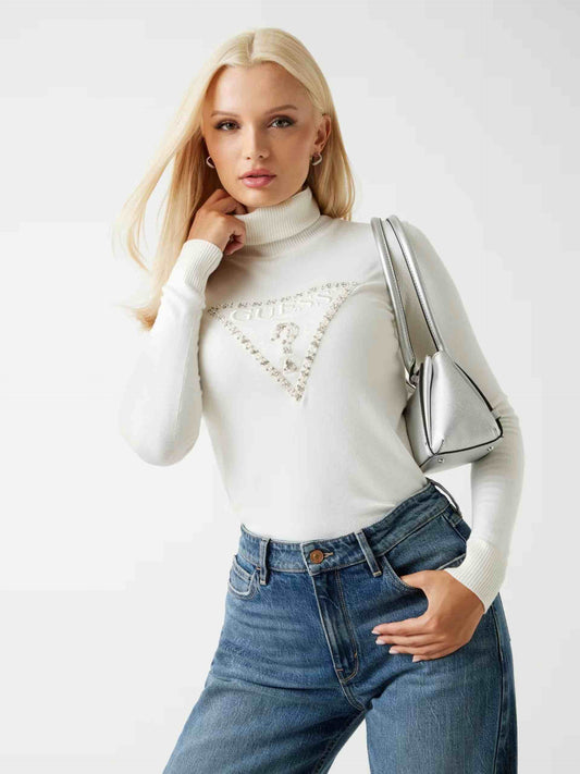 GUESS Maglione collo alto logo triangolo bianco GUESS