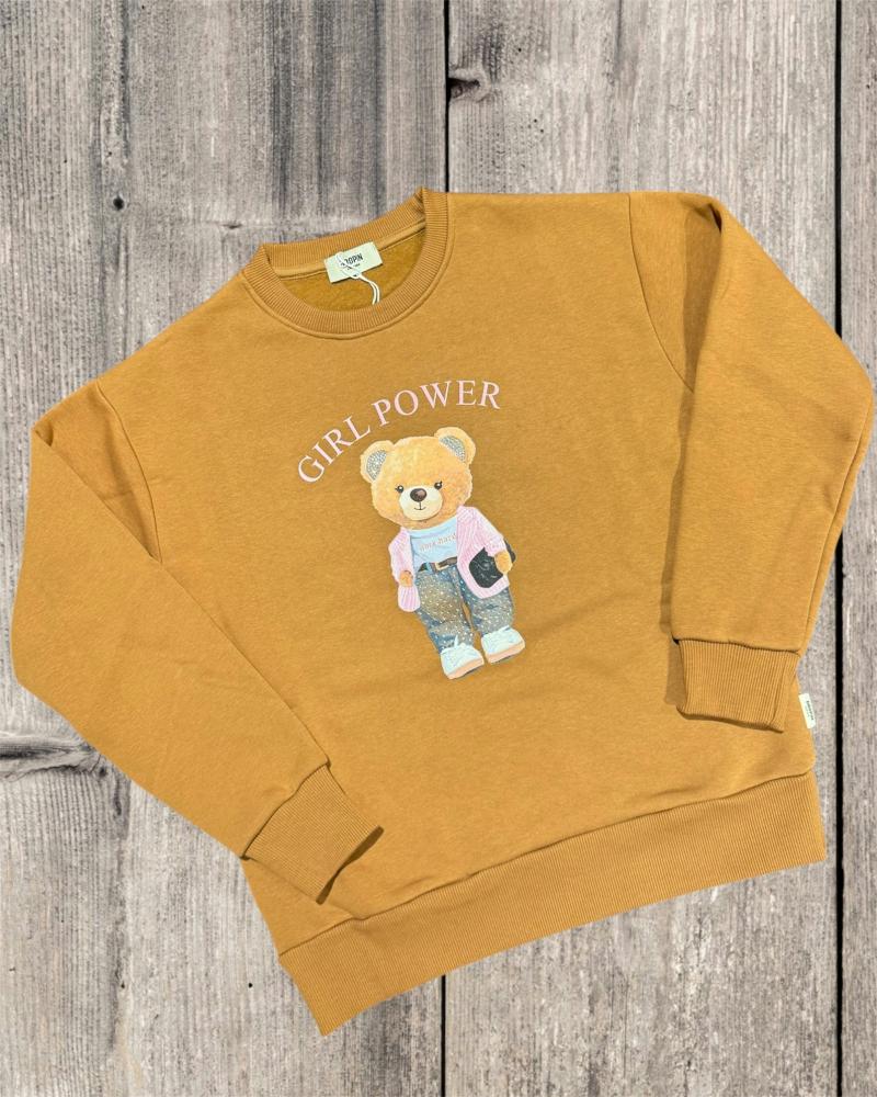 DROPIN Felpa girocollo cammello con stampa girl power DROPIN